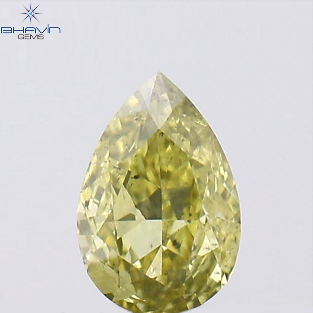 0.09 CT Pear Shape Natural Diamond Green (Chameleon) Color SI1 Clarity (4.07 MM)