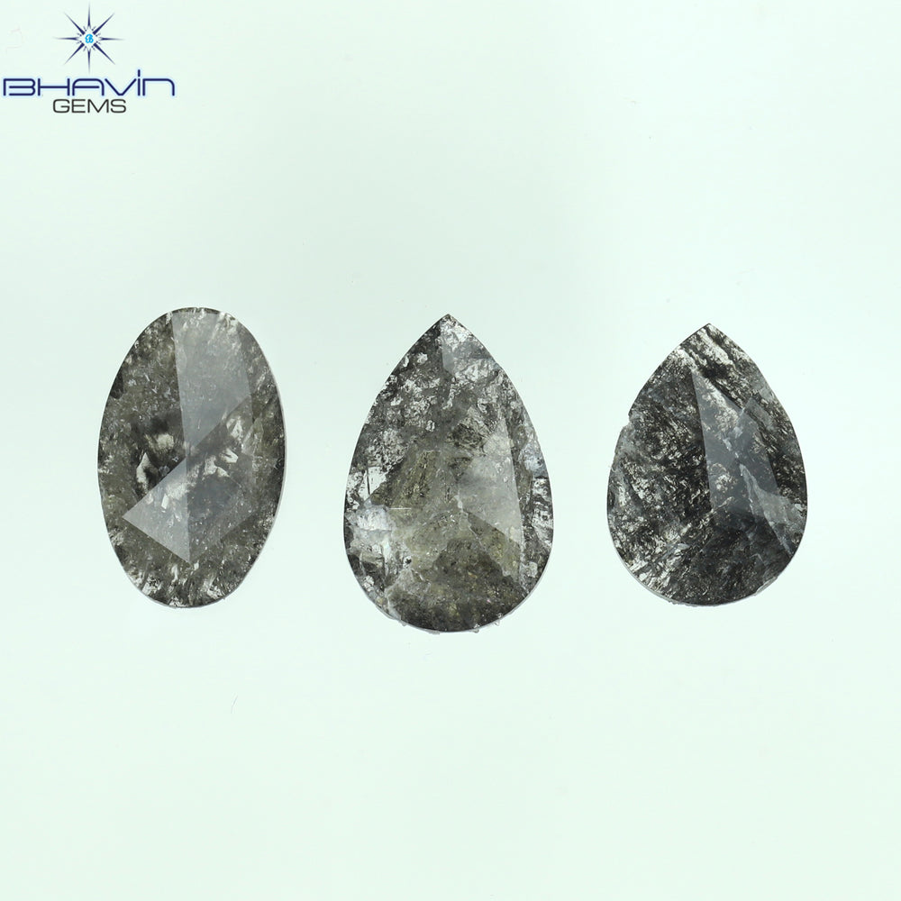 1.54 CT/3 Pcs Mix Slice Shape Natural Diamond Salt And Pepper Color I3 Clarity (9.82 MM)