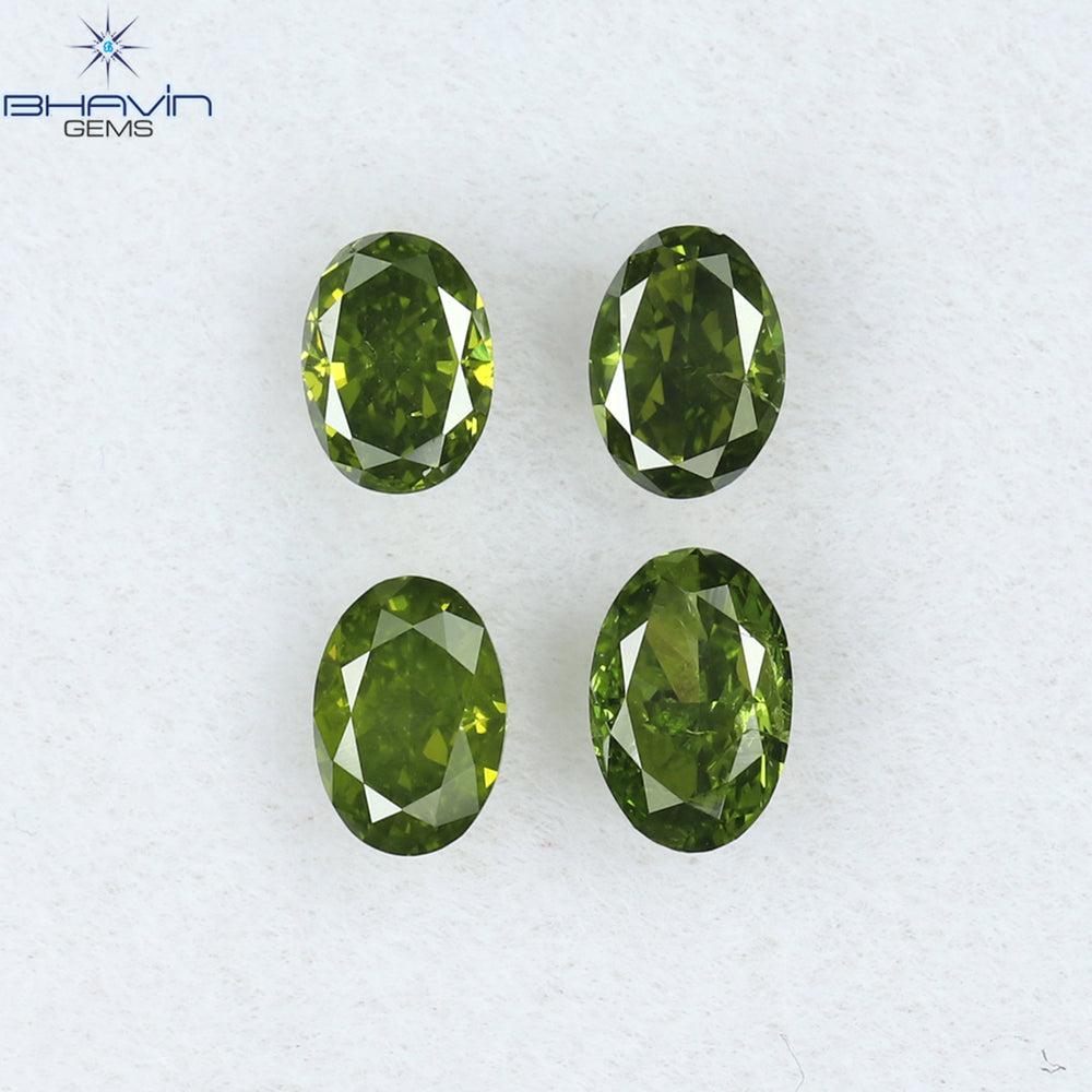 0.59 CT/4 ピース オーバル シェイプ ナチュラル ダイヤモンド グリーン カラー SI クラリティ (4.22 MM)