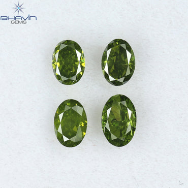 0.59 CT/4 Pcs Oval Shape Natural Diamond Green Color SI Clarity (4.22 MM)