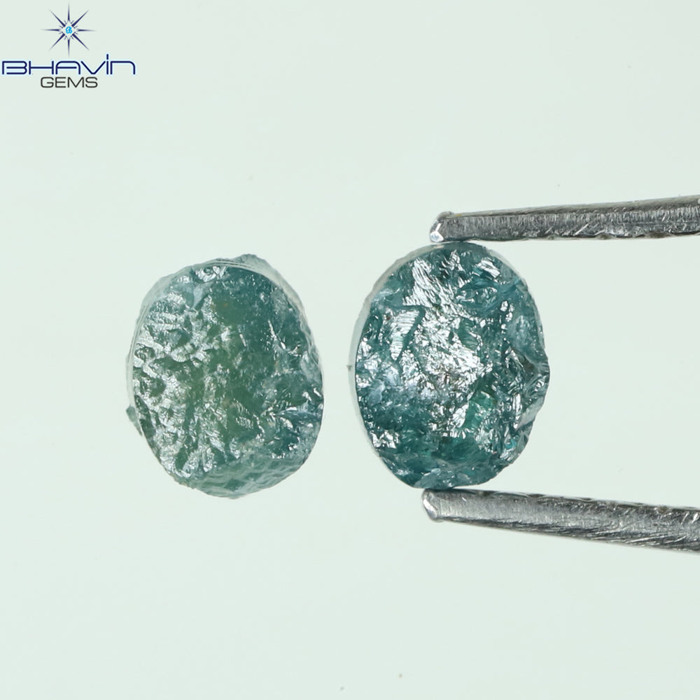 0.65 CT/2 Pcs Oval Rough Shape Blue Natural Loose Diamond I3 Clarity (4.25 MM)