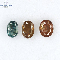0.65 CT/3 Pcs Oval Shape Enhanced Pink Blue Color Natural Loose Diamond SI2 Clarity (4.25 MM)