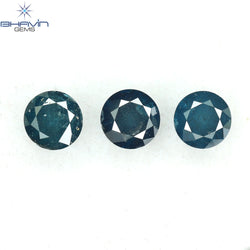 0.73 CT/3 ピース ラウンド ダイヤモンド ブルー ダイヤモンド 天然ダイヤモンド I3 クラリティ (3.88 MM)