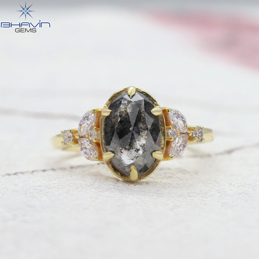 Oval Diamond Natural Diamond Ring Salt And Papper Diamond Gold Ring Engagement