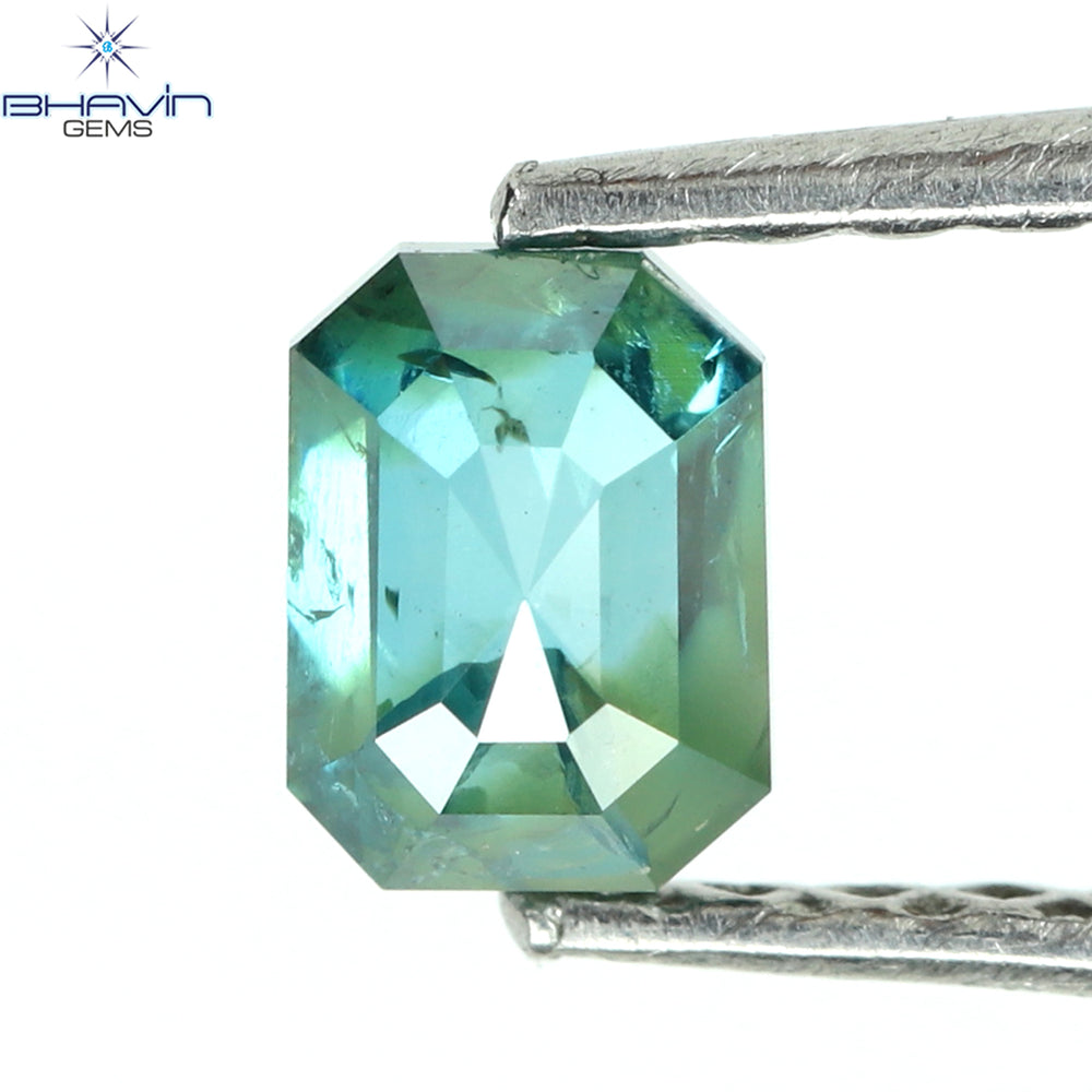 0.38 CT エメラルド シェイプ エンハンスト ブルー カラー ナチュラル ダイヤモンド I2 クラリティ (4.46 MM)
