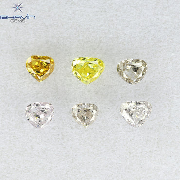 0.51 CT/6 Pcs Heart Shape Natural Diamond Mix Color VS2 Clarity (2.59 MM)