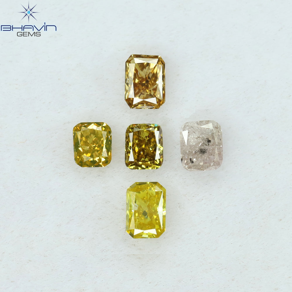 0.44 CT/5 Pcs Radiant Shape Natural Diamond Mix Color SI2 Clarity (3.20 MM)