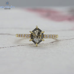 Hexagon Diamond Salt And Pepper Diamond Natural Diamond Ring Gold Ring Engagement Ring