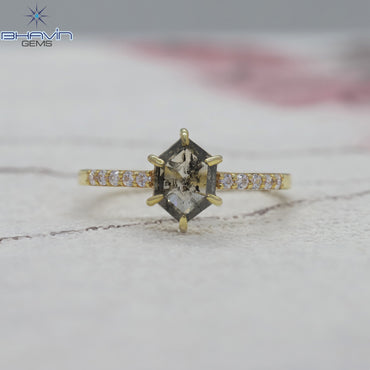 Hexagon Diamond Salt And Pepper Diamond Natural Diamond Ring Gold Ring Engagement Ring