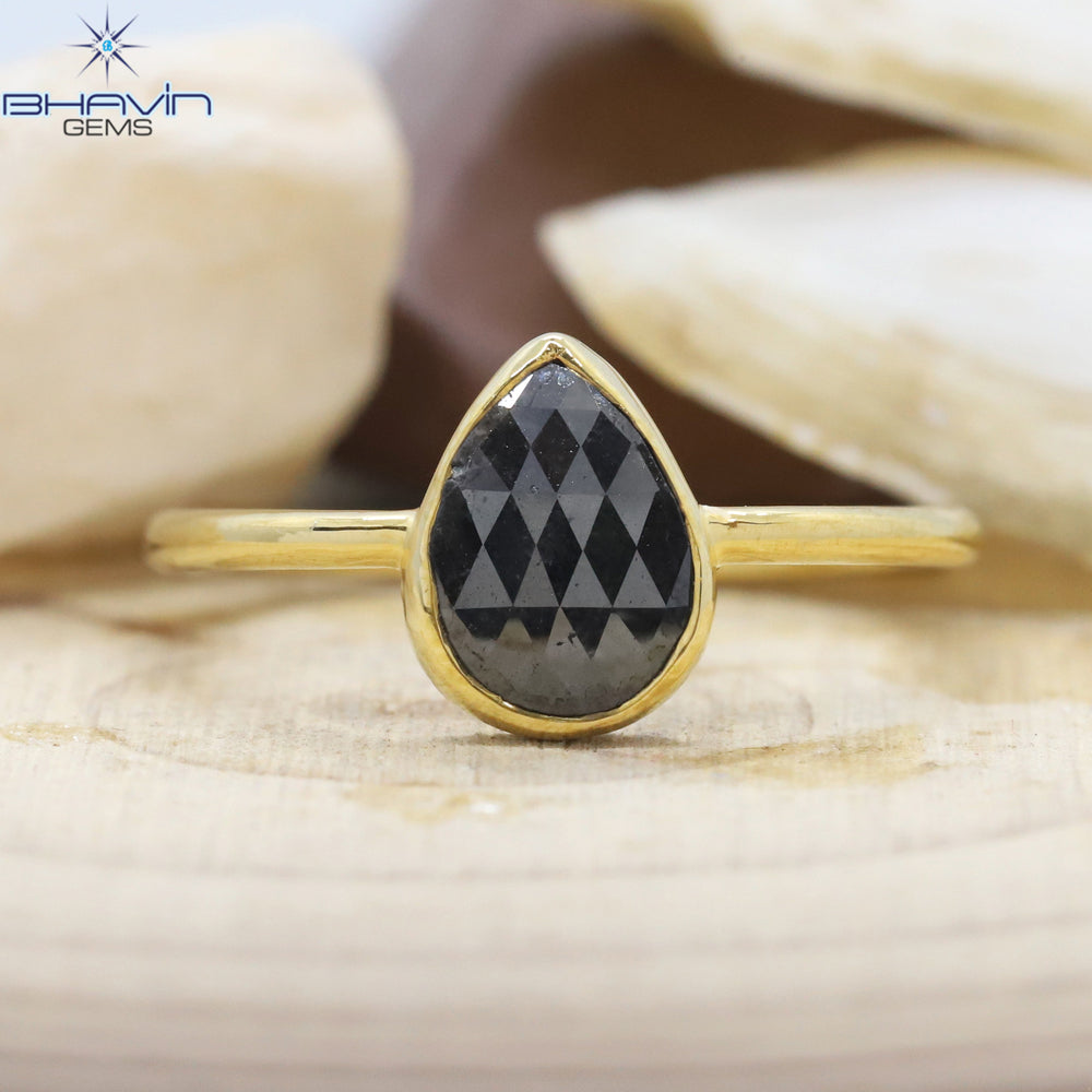 Pear Diamond, Natural Diamond Ring, Salt And Papper Diamond, Gold Ring, Engagement, Wedding Ring, Diamond Ring
