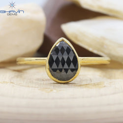 Pear Diamond, Natural Diamond Ring, Salt And Papper Diamond, Gold Ring, Engagement, Wedding Ring, Diamond Ring