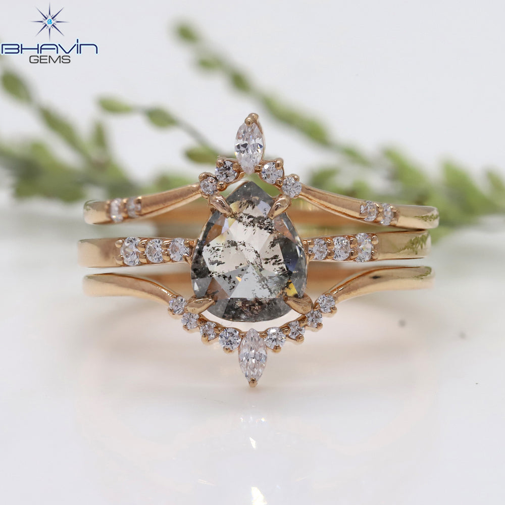 Pear Diamond Salt And Pepper Diamond Natural Diamond Ring Gold Ring Engagement Ring
