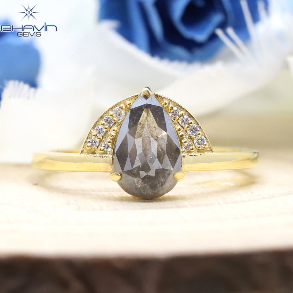 Pear Diamond, Salt And Pepper Diamond, Natural Diamond Ring, Engagement Ring, Wedding Ring