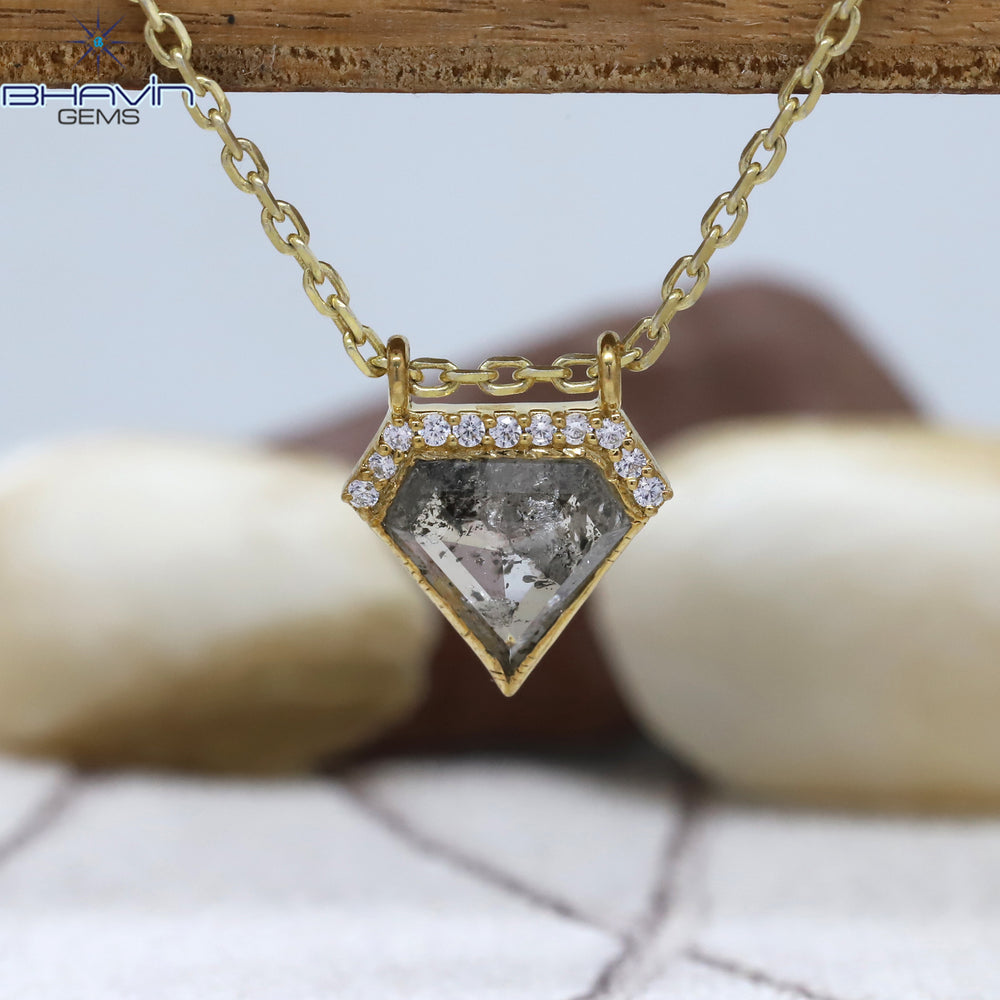Pentagon Diamond Salt And Pepper Diamond Yellow Gold Pendant Bridal Necklace Pendant