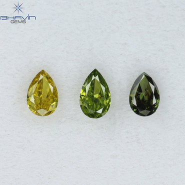 0.41 CT/3 Pcs Pear Shape Natural Diamond Green Yellow Color SI Clarity (4.21 MM)