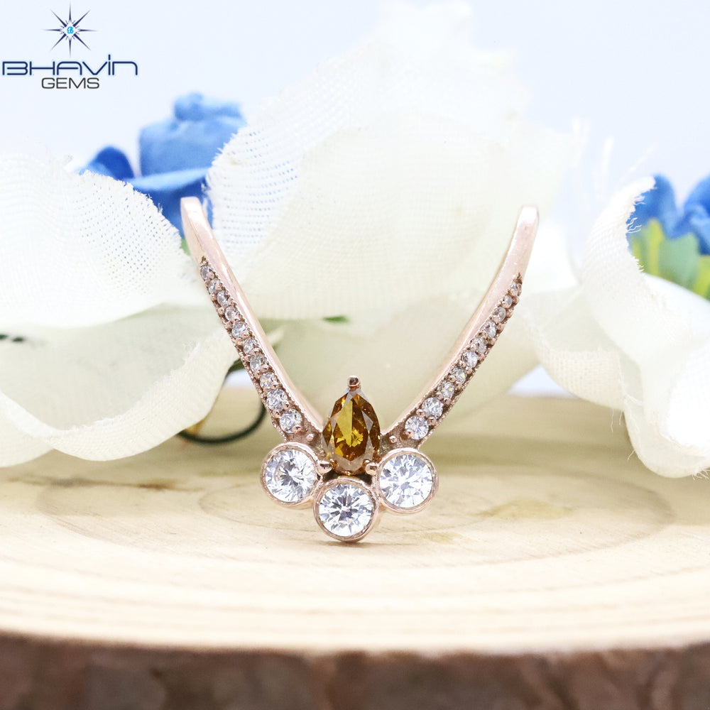 14K & 18K, Ring, Pear Diamond, Natural Diamond Ring, Yellow Diamond, Brown Diamond, Engagement Ring, Wedding Ring, Diamond Ring, BJR-72