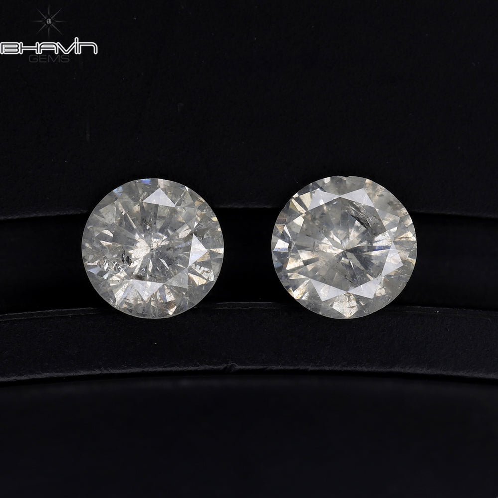 0.78 CT/2 Pcs Round Shape Natural Loose Diamond White Color I3 Clarity (4.70 MM)