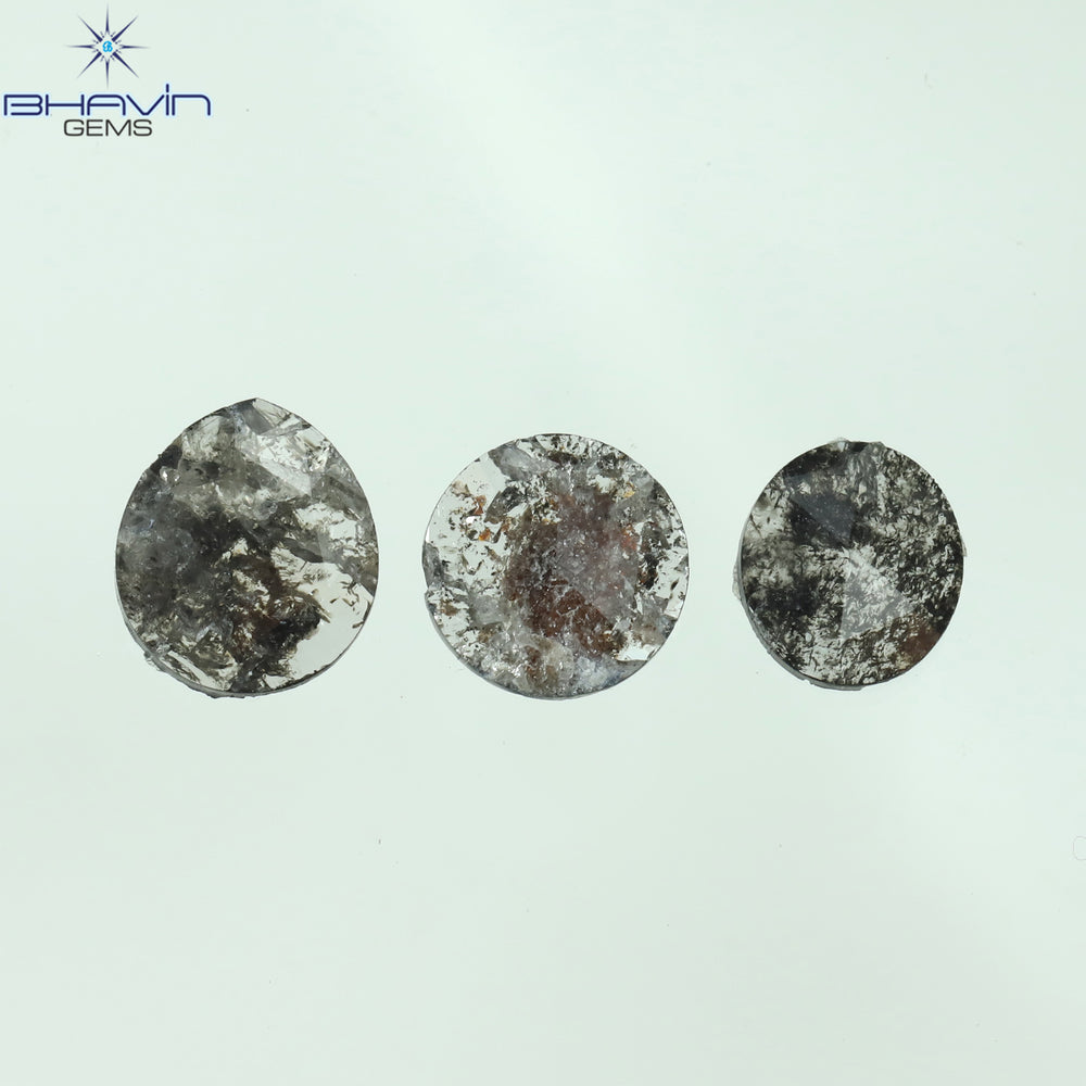 1.16 CT/3 Pcs Mix Slice Shape Natural Diamond Salt And Pepper Color I3 Clarity (7.00 MM)