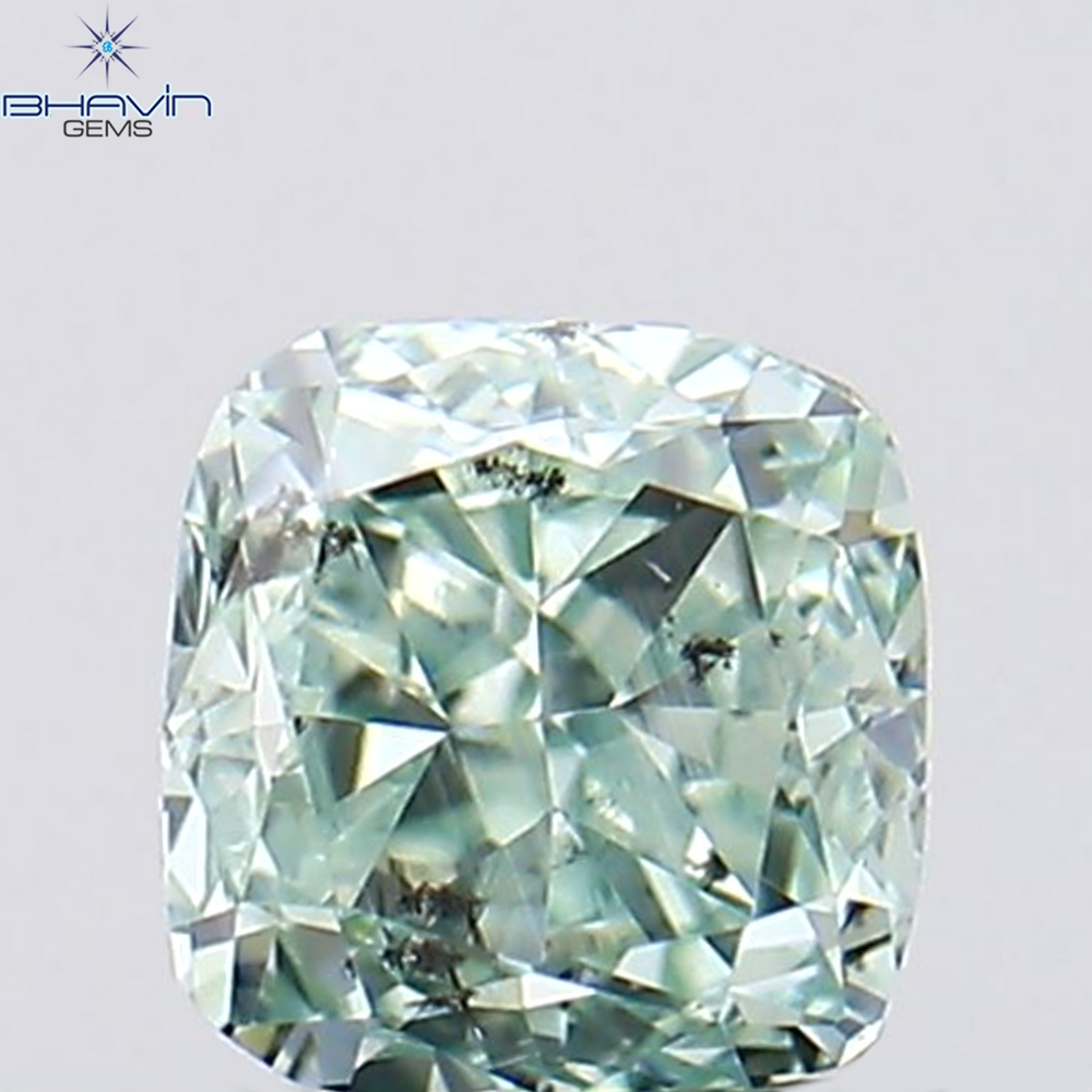 0.24 CT Cushion Shape Natural Diamond Bluish Green Color SI1 Clarity (3.18 MM)