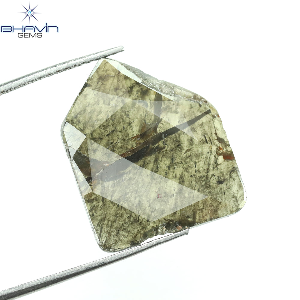 5.43 CT Slice Shape Natural Diamond Greyish Green Color I3 Clarity (18.60 MM)