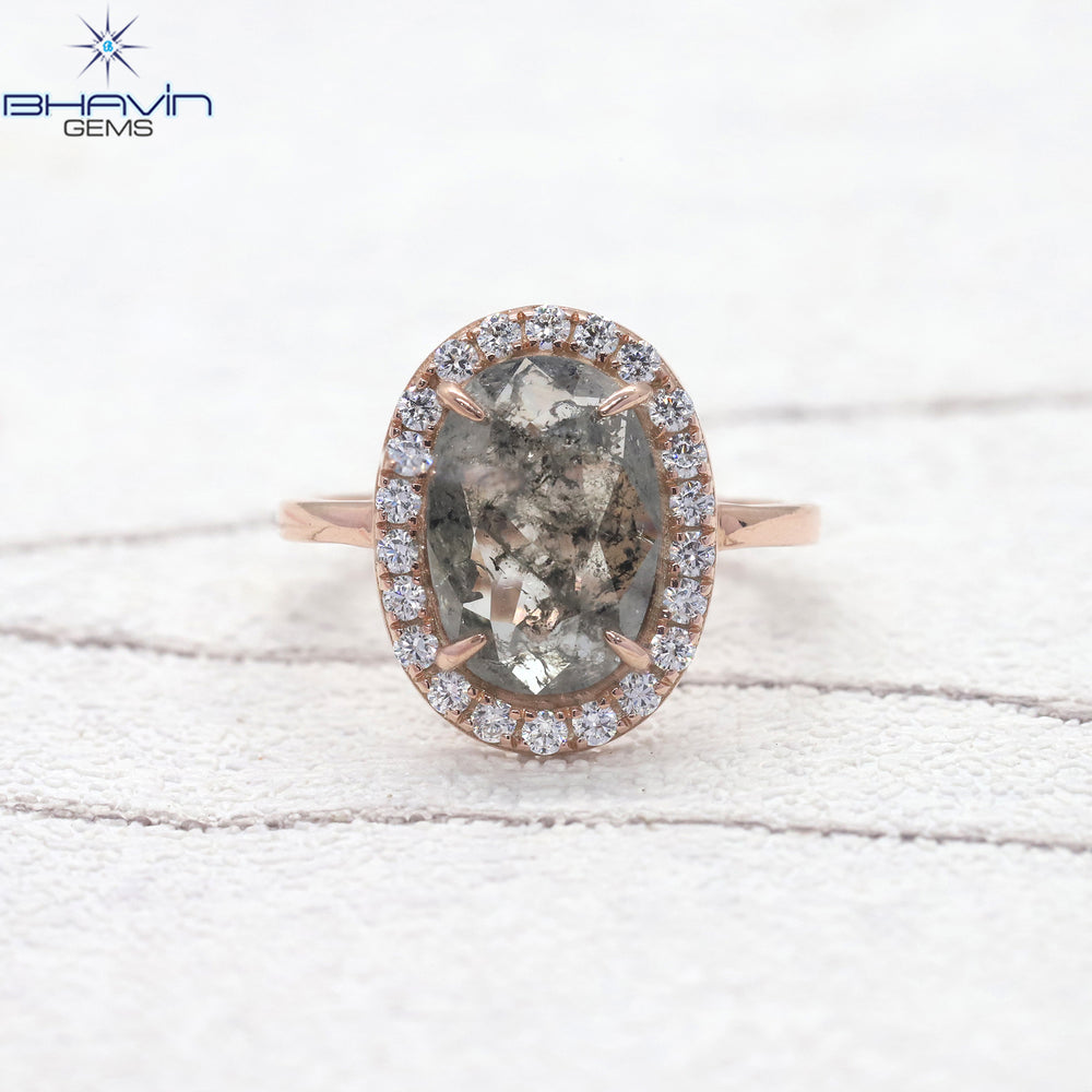 Oval Diamond Natural Diamond Ring Salt And Papper Diamond Gold Ring Engagement