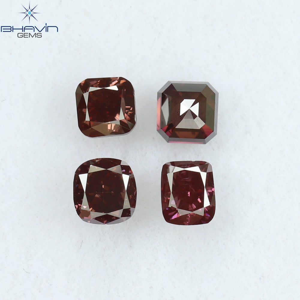 0.70 CT/4 ピース クッション シェイプ ナチュラル ダイヤモンド ピンク色 VS2 クラリティ (3.06 MM)