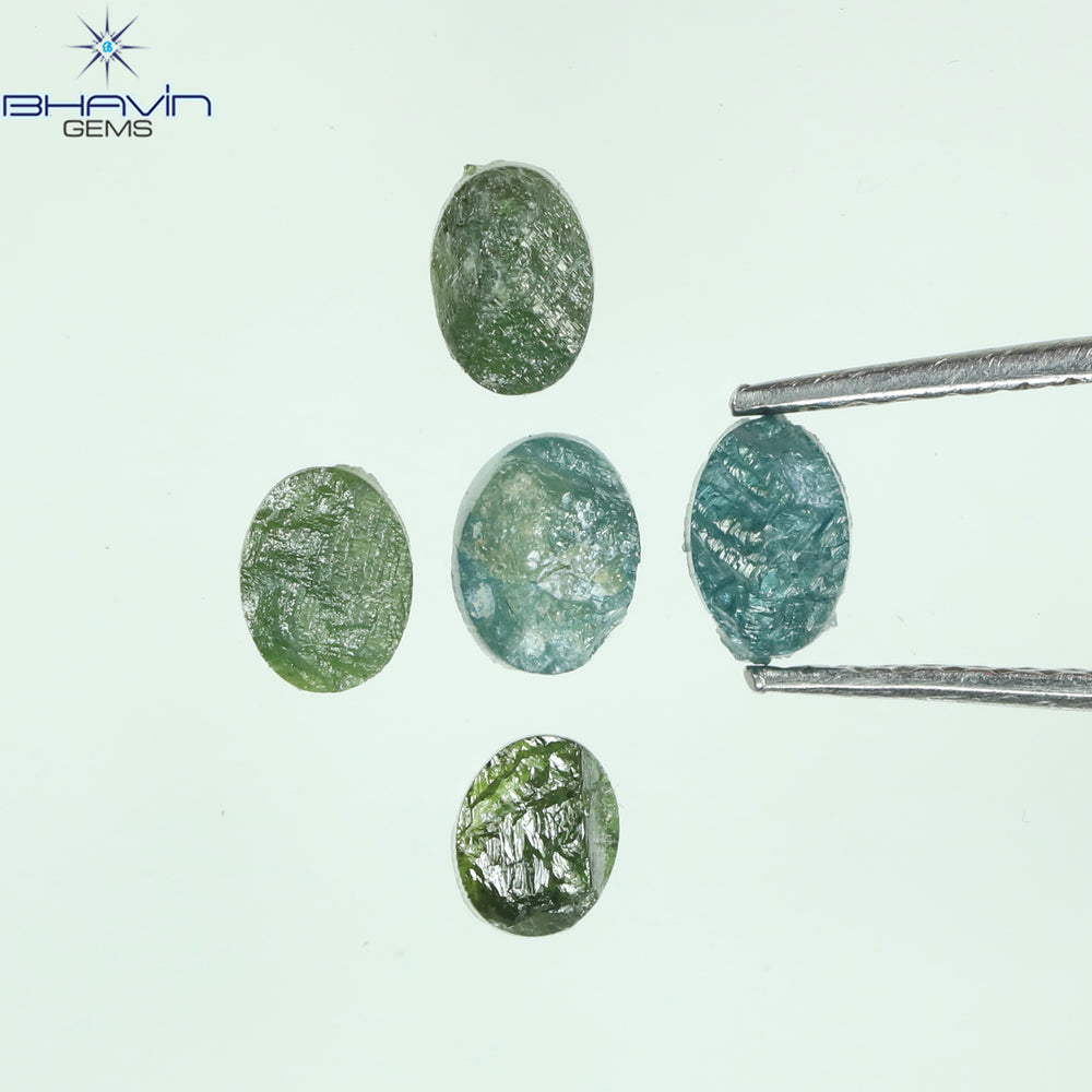 1.34 CT/5 Pcs Oval Rough Shape Green Blue Natural Loose Diamond I3 Clarity (4.60 MM)
