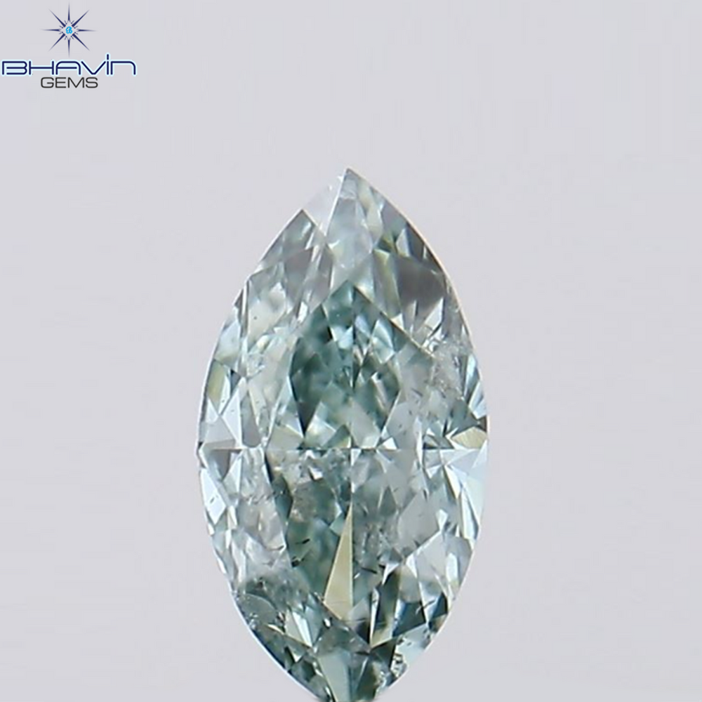 0.15 CT Marquise Shape Natural Diamond Bluish Green Color SI1 Clarity (4.48 MM)