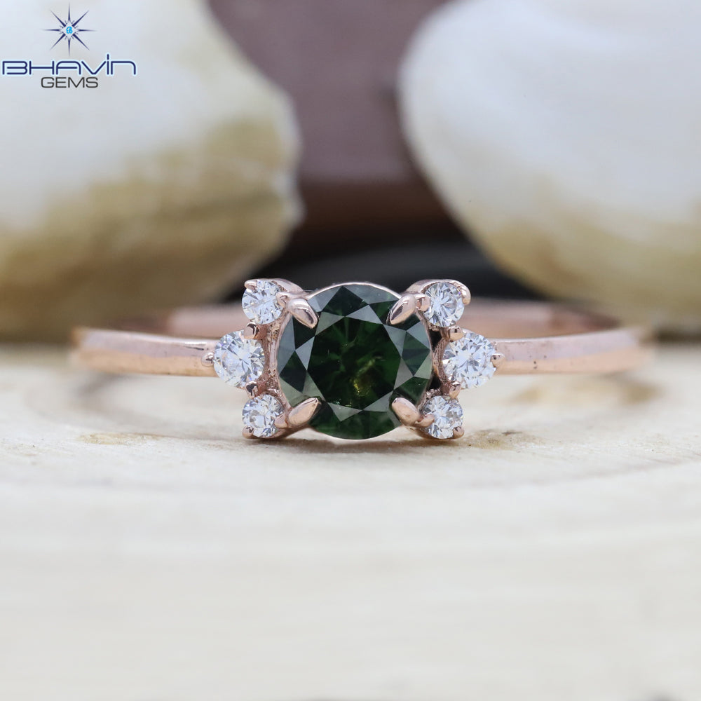 Gold Ring, Round Diamond, Green Diamond, Natural Diamond Ring, Engagement Ring, Wedding Ring, Diamond Ring