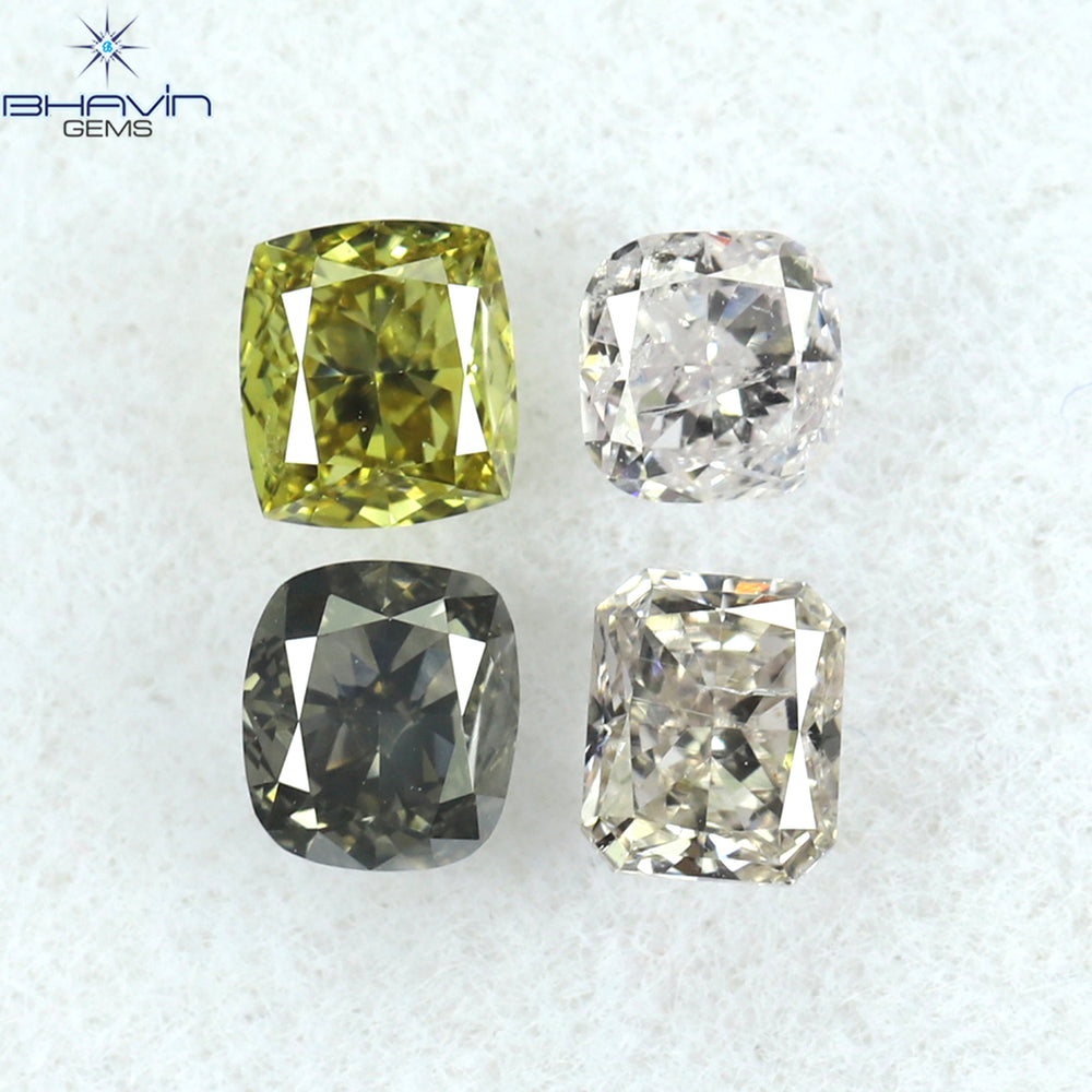 0.51 CT/4 Pcs Cushion Shape Natural Diamond Mix Color VS-SI Clarity (3.08 MM)