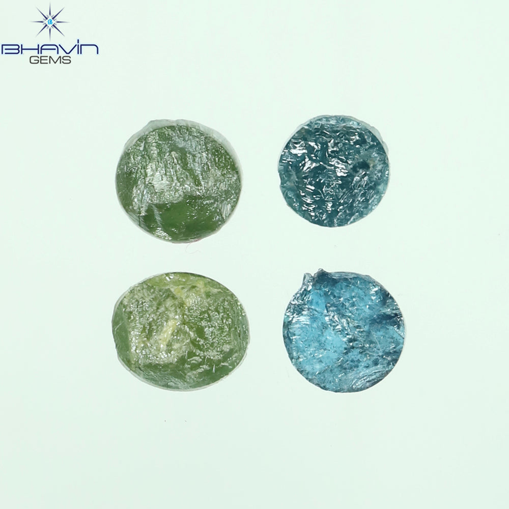 0.62 CT/4 Pcs Round Rough Shape Green Blue Natural Loose Diamond I3 Clarity (3.70 MM)