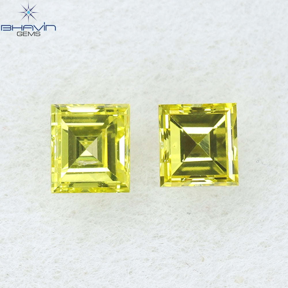 0.23 CT/2 Pcs Square Cut Natural Diamond Enhanced Yellow Color VS-SI Clarity (2.75 MM)