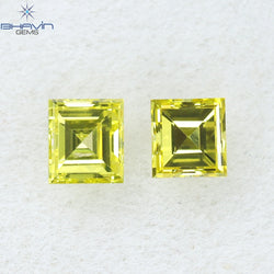 0.23 CT/2 Pcs Square Cut Natural Diamond Enhanced Yellow Color VS-SI Clarity (2.75 MM)