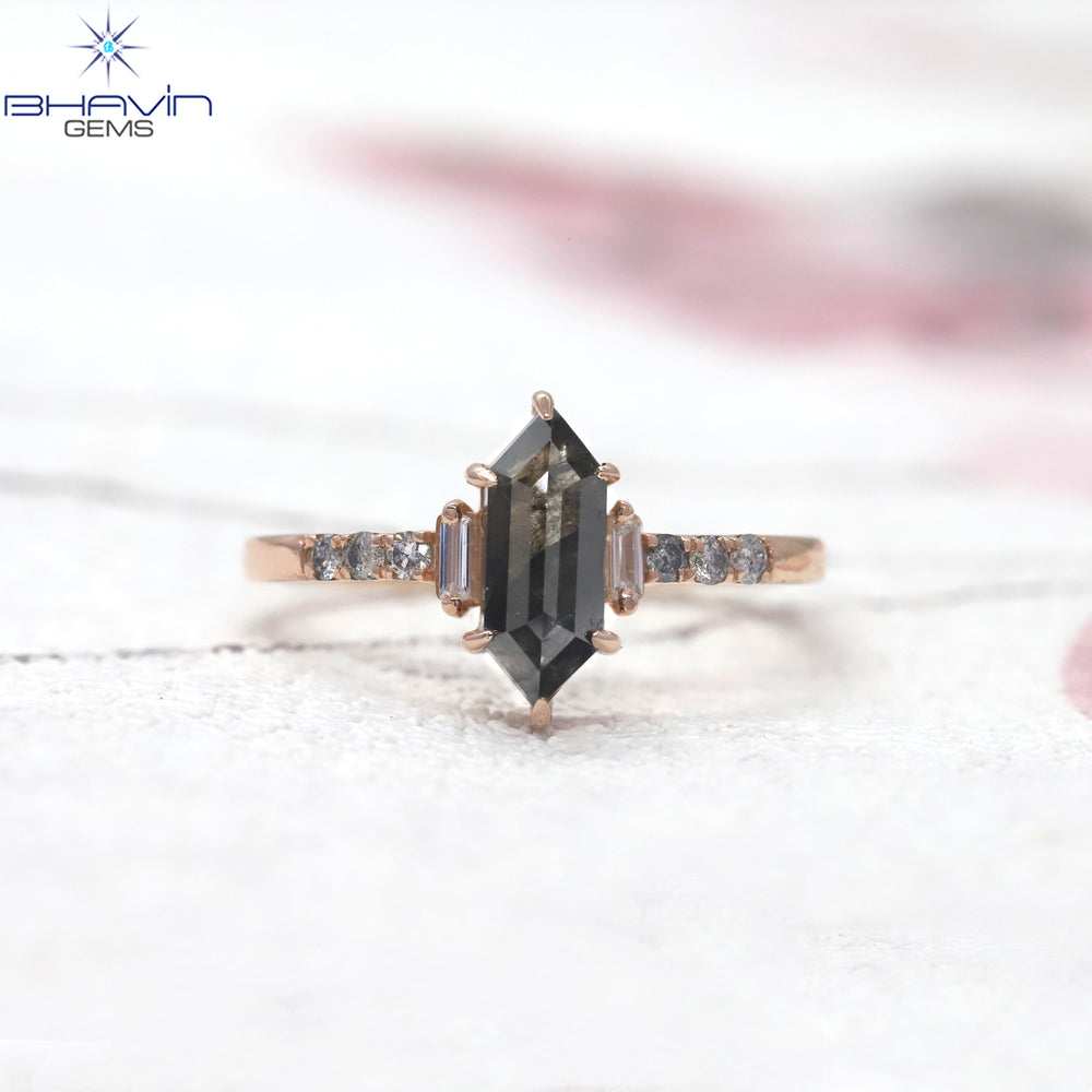 Hexagon Diamond Salt And Pepper Diamond Natural Diamond Ring Gold Ring Engagement Ring