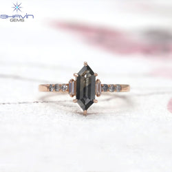 Hexagon Diamond Salt And Pepper Diamond Natural Diamond Ring Gold Ring Engagement Ring