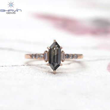 Hexagon Diamond Salt And Pepper Diamond Natural Diamond Ring Gold Ring Engagement Ring