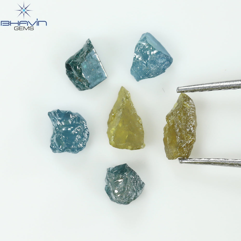 2.10 CT/6 PCS Rough Shape Enhanced Mix Color Natural Diamond I3 Clarity (6.32 MM)