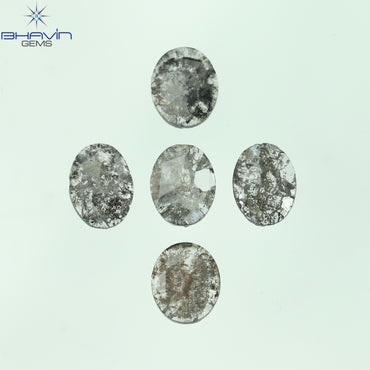 1.17 CT/5 Pcs Oval Slice Shape Natural Diamond Salt And Pepper Color I3 Clarity (5.80 MM)