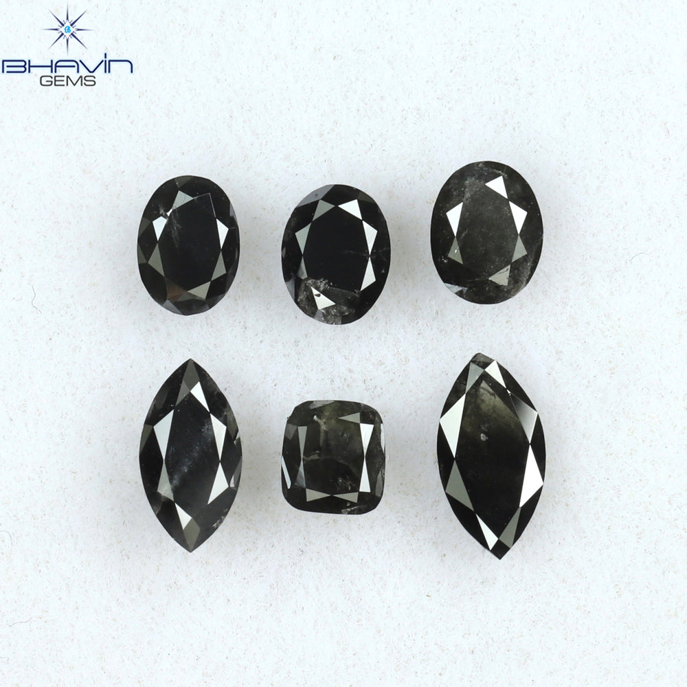 1.50 CT/6 PCS Mix Shape Natural Diamond Black Color Opaque Clarity (6.35 MM)