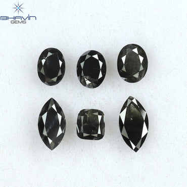 1.50 CT/6 PCS Mix Shape Natural Diamond Black Color Opaque Clarity (6.35 MM)