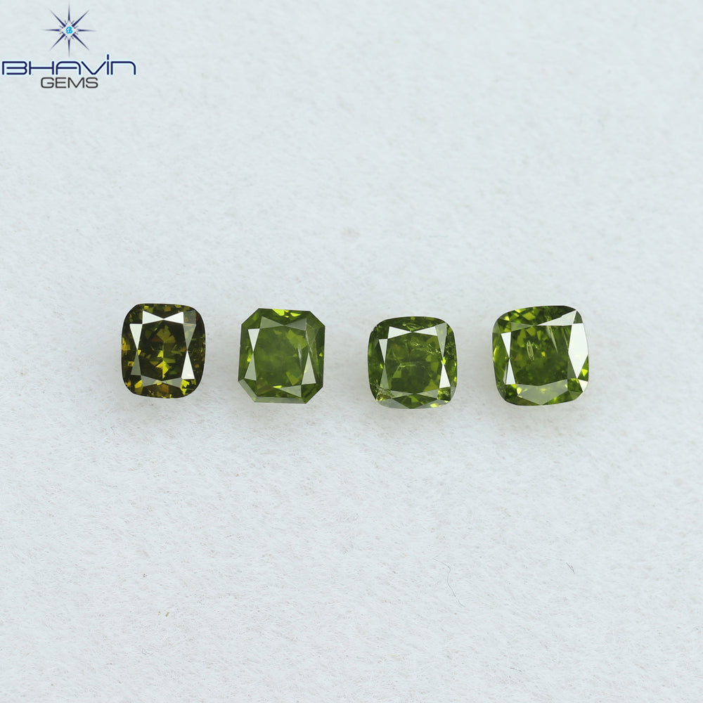 0.56 CT/4 Pcs Cushion Shape Natural Diamond Green Color SI Clarity (3.04 MM)