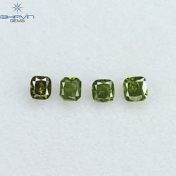 0.56 CT/4 Pcs Cushion Shape Natural Diamond Green Color SI Clarity (3.04 MM)