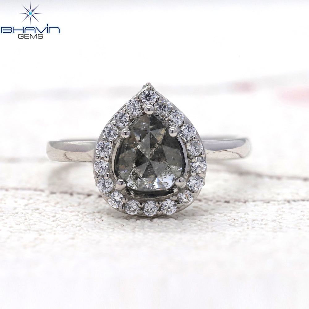 Pear Diamond Natural Diamond Ring Salt And Pepper Color Gold Ring Engagement Ring