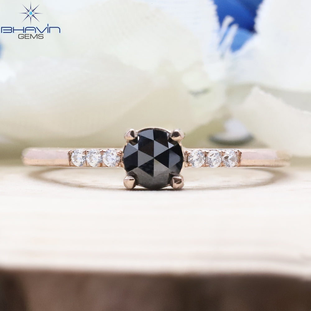 Round RoseCut Diamond, Black Diamond, Natural Diamond Ring, Engagement Ring,