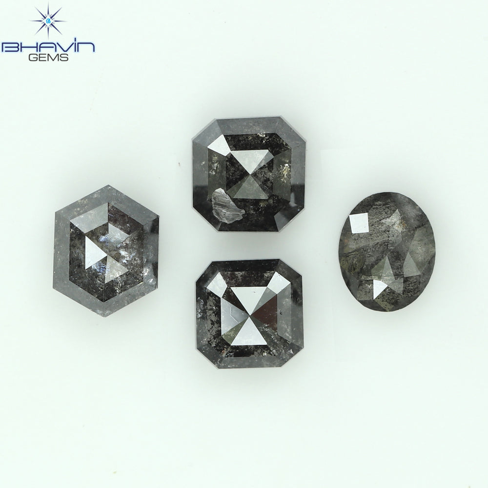 1.69 CT/4 ピース ミックス シェイプ ナチュラル ダイヤモンド ソルト アンド ペッパー カラー I3 クラリティ (5.00 MM)