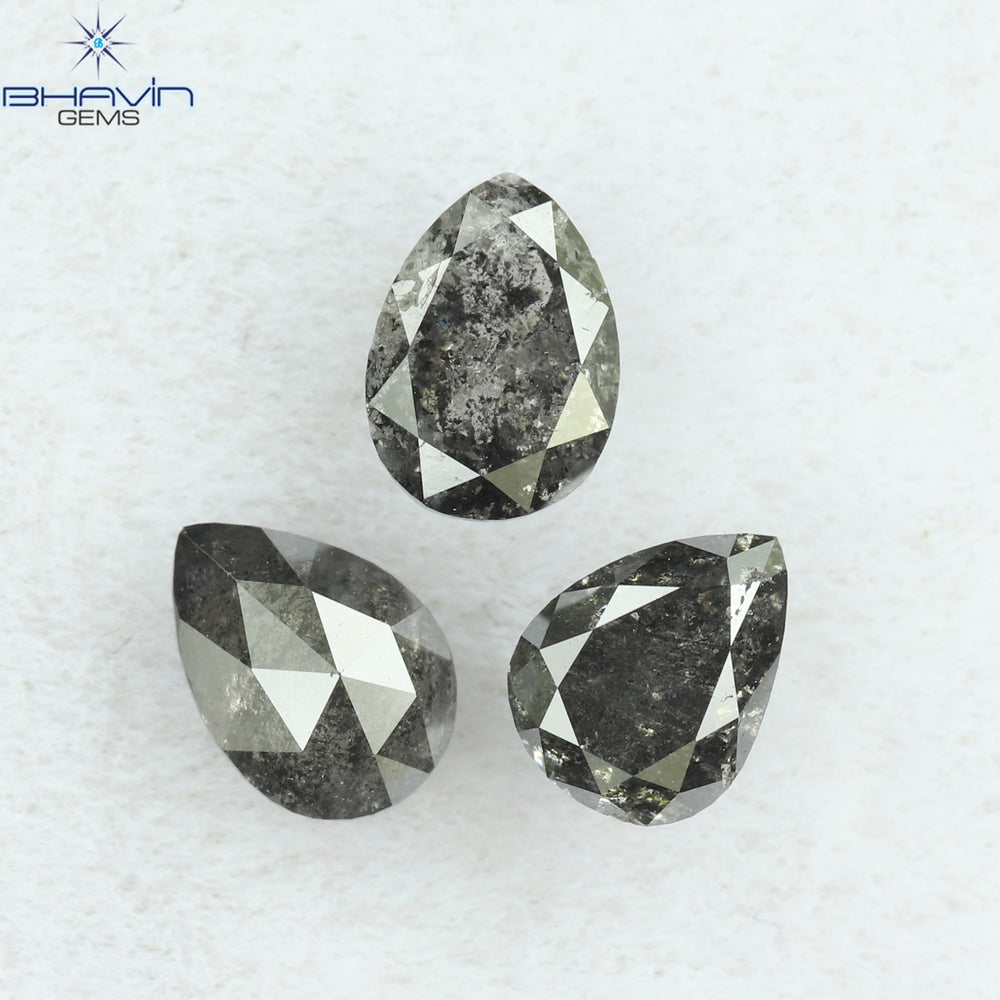 0.95 CT/3 PCS Pear Shape Natural Diamond Salt And pepper Color I3 Clarity (5.02 MM)