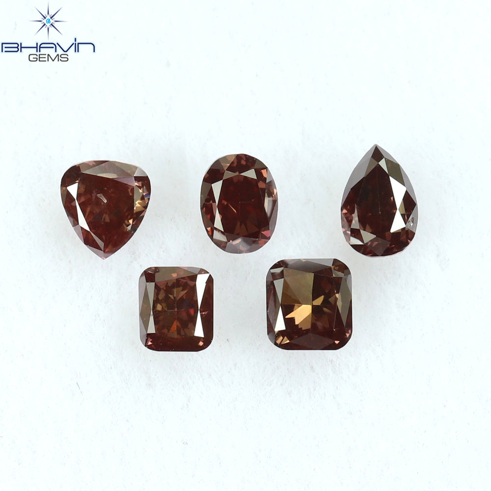 0.60 CT/5 個 ミックス シェイプ ナチュラル ルース ダイヤモンド ピンク カラー SI1 クラリティ (3.66 MM)