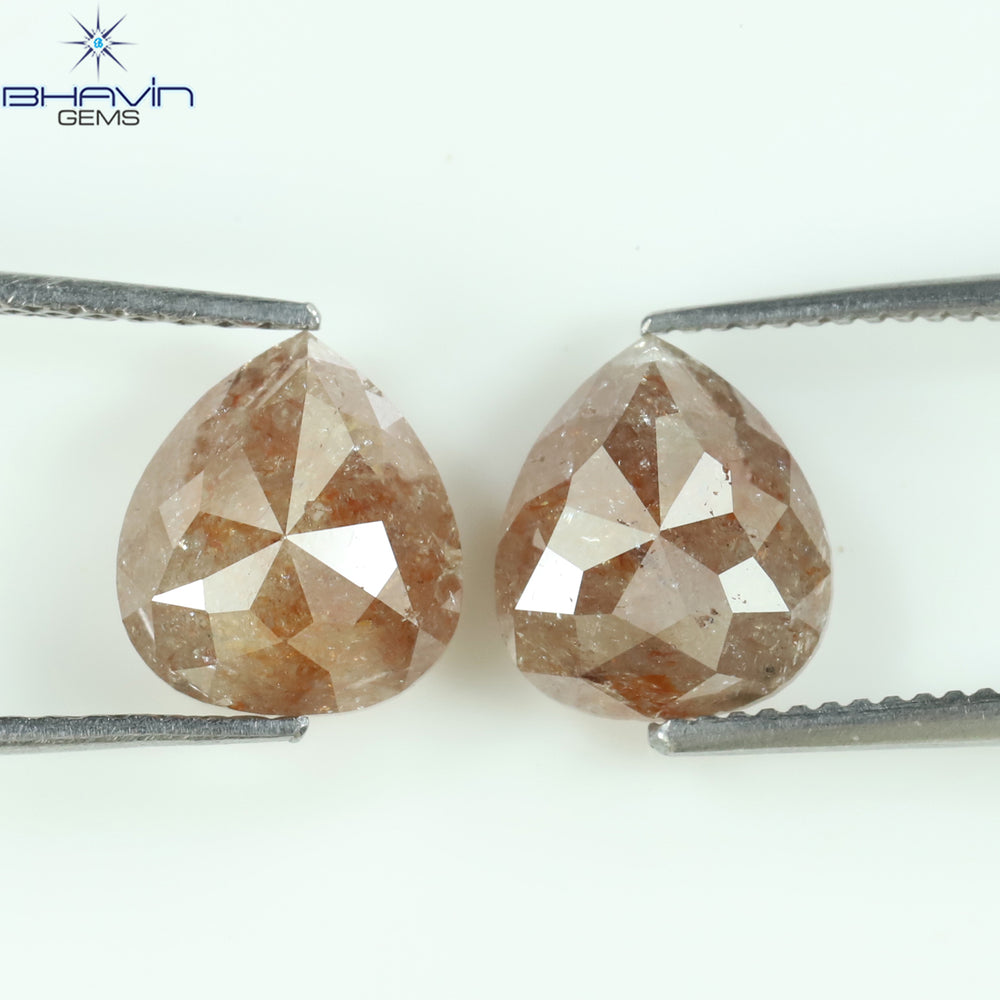 2.86 CT/2 Pcs Pear Shape Natural Loose Diamond Peach Color I3 Clarity (8.13 MM)