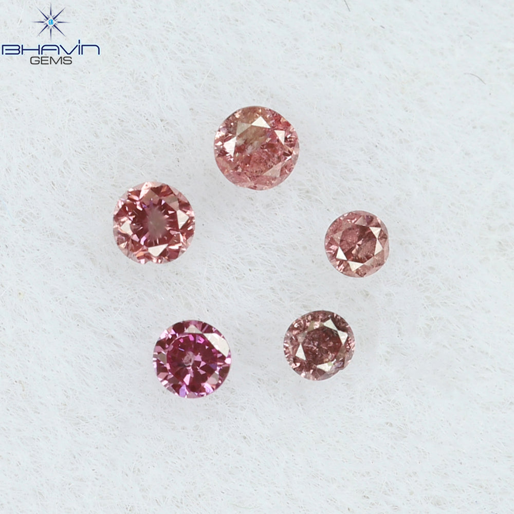 0.05 CT/5 ピース ラウンド シェイプ ナチュラル ルース ダイヤモンド ピンク カラー I1 クラリティ (0.05 MM)