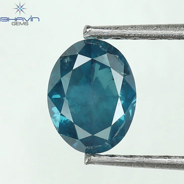 0.65 CT, Oval Diamond, Oval Cut, Green Color, Blue Color, Diamond, Clarity SI1
